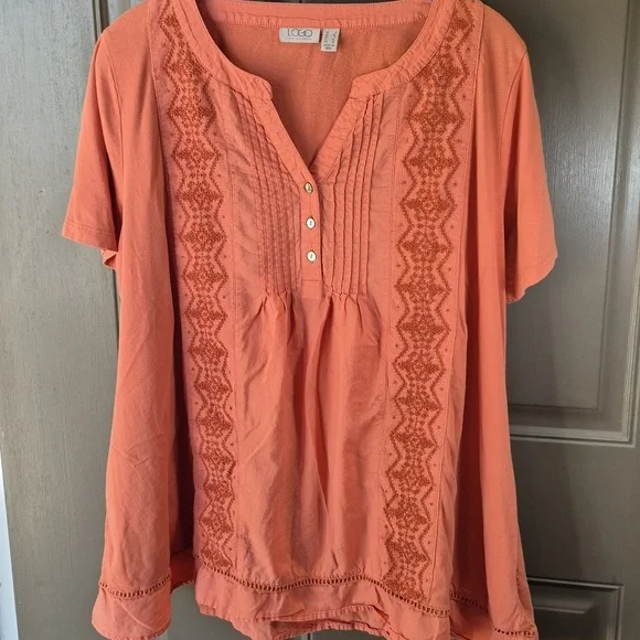 2 Logo Tops, Blue & Orange Embroidered Blouses With Pockets L - Picture 5 of 8